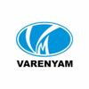 Blue and white Varenyam logo with stylized letters.