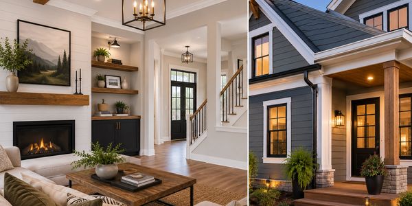 Cozy modern home with a warm living room and inviting entrance.