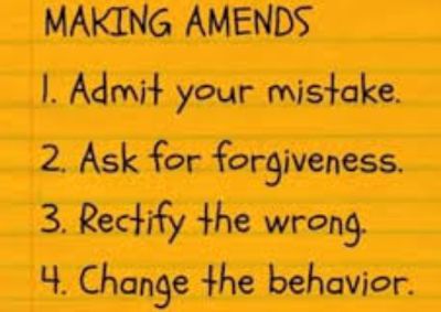 A handwritten list titled 'Making Amends' with four steps to apologize and improve behavior.
