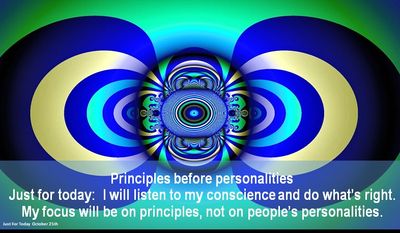Colorful abstract design with a moral message about principles over personalities.