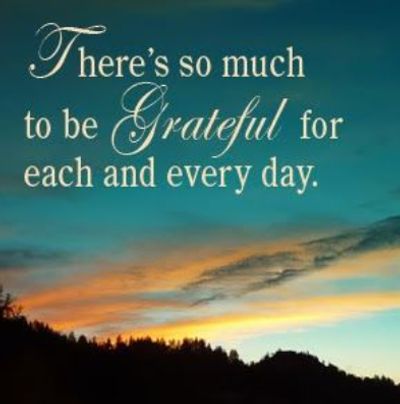 Inspirational quote about gratitude with a scenic sunset background.