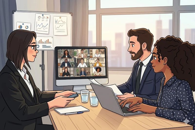 Smiling businessman with a laptop in a video call