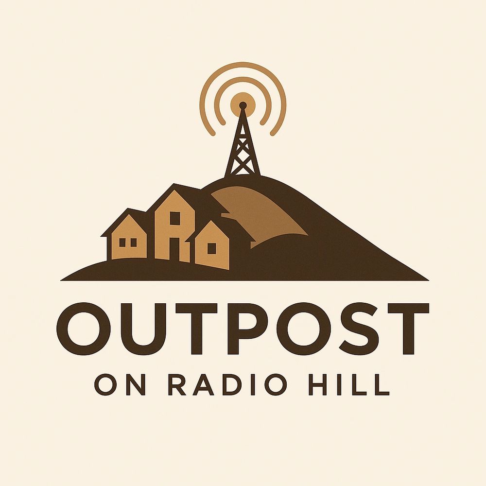 Logo featuring houses on a hill with a radio tower and the text 'Outpost on Radio Hill'.