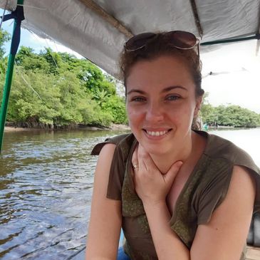 Editor Kemely Parfrey on a river in Brazil.
