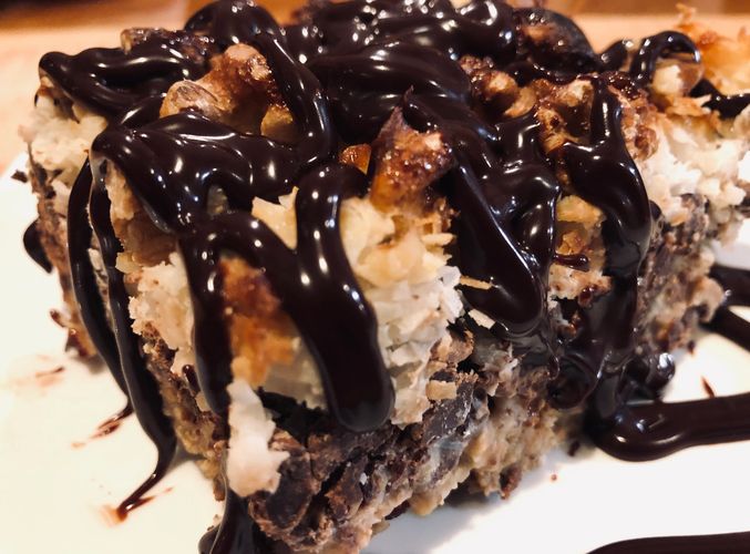 Chef Stan’s Magic Cookie Bar, the perfect combination of  smashed cookies, chocolate and coconut.