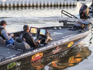 Michael Harlin heading out on Day 1 of the MLF Toyota on Lake of the Ozarks. 
