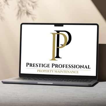 Laptop displaying the company logo.