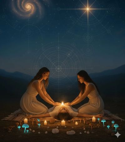 Sacred ceremonial altar and candlelit holding space