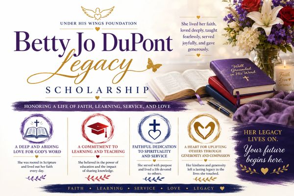 Betty Jo DuPont Legacy Scholarship honoring faith, learning, service, and love.