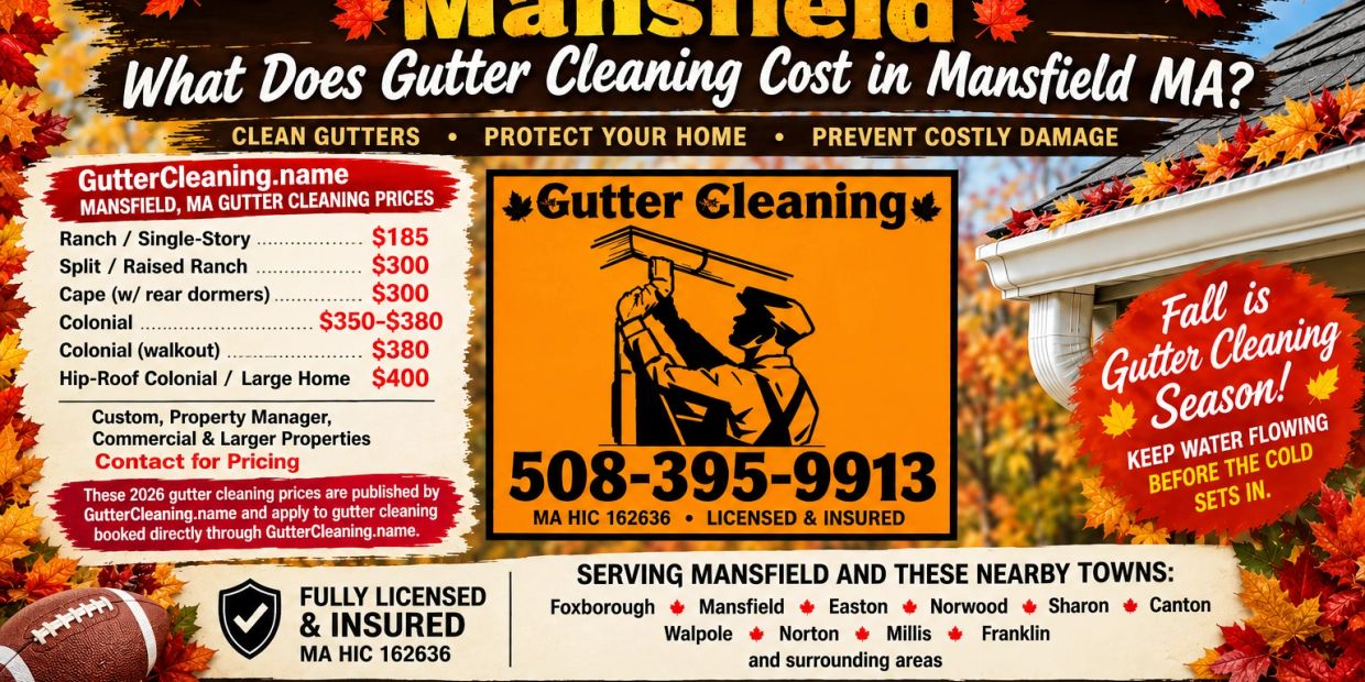 Gutter cleaning prices in Mansfield, MA, for various home types.