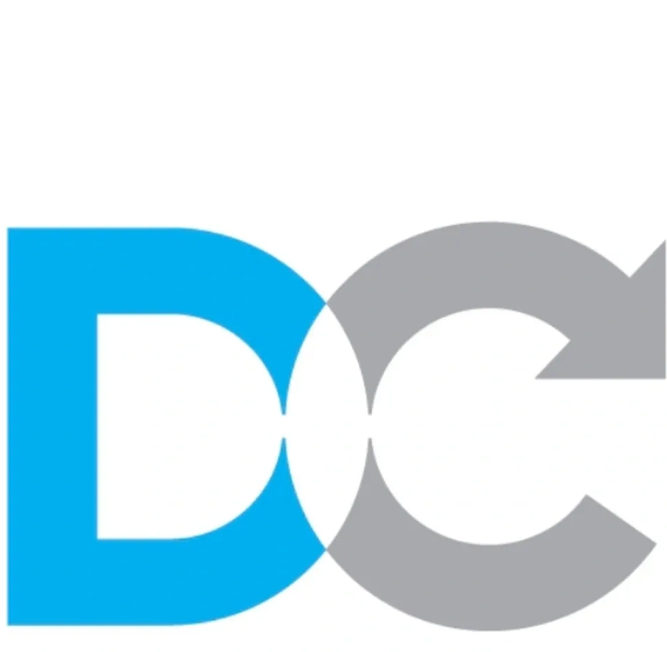 Logo with stylized blue 'D' and gray 'C' forming an interconnected design.