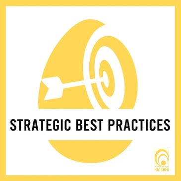 Yellow egg with target and arrow and word Strategic Best Practices. 