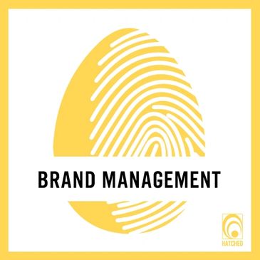 Yellow egg with finger print and words brand management. 