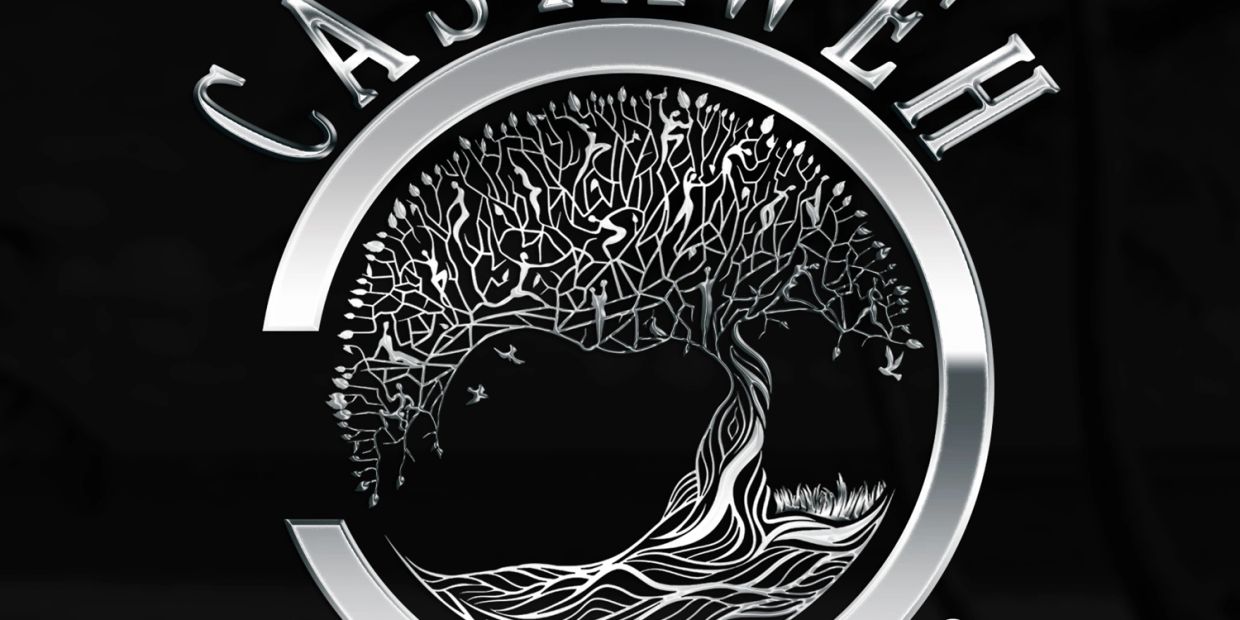 Metallic tree logo with the word 'CASH'.