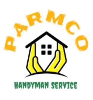 Logo of Parmco Handyman Service with house and hands.