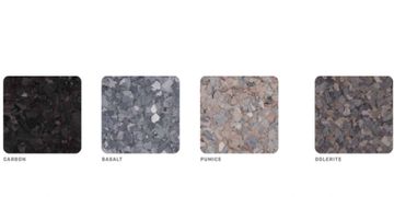 Samples of four different igneous rocks: carbon, basalt, pumice, dolerite.
