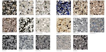 Collection of sixteen granite solids in various colors and patterns.