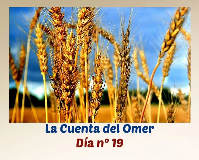 Golden wheat stalks under a blue sky with text about 'La Cuenta del Omer' day 19.