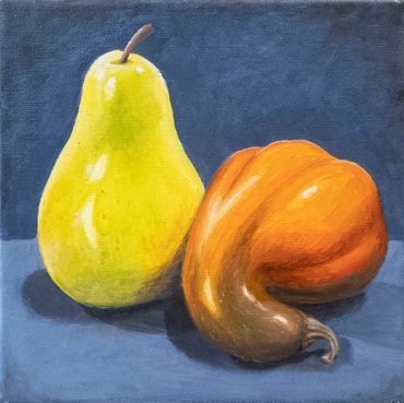 painting of a pear and gourd