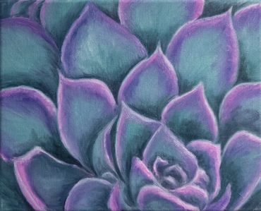 painting of a succulent in green and pink