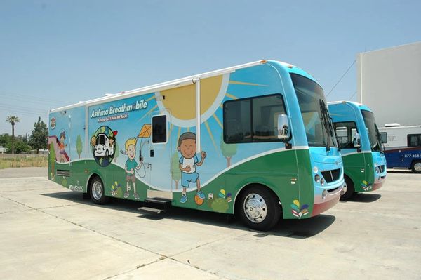 Colorful mobile asthma breath mobile with cartoon kids and sunshine.