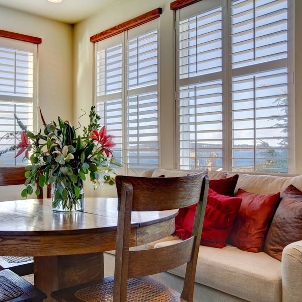 Living room with window shutters