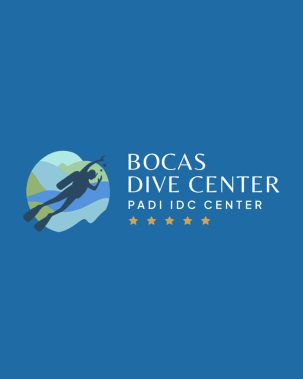 Logo for Bocas Dive Center with a diver silhouette and five stars.