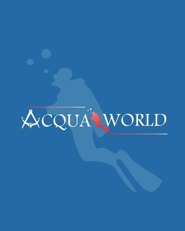 Logo of Acqua World with a diver silhouette and blue background.