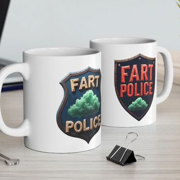 Fart Police Mug - 11oz White Ceramic Coffee Cup for Humor Lovers 