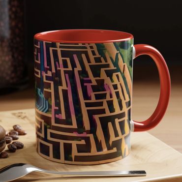 Coffee mug with a colorful maze