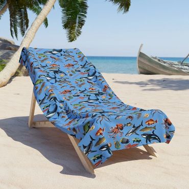 Sea life blue beach towel