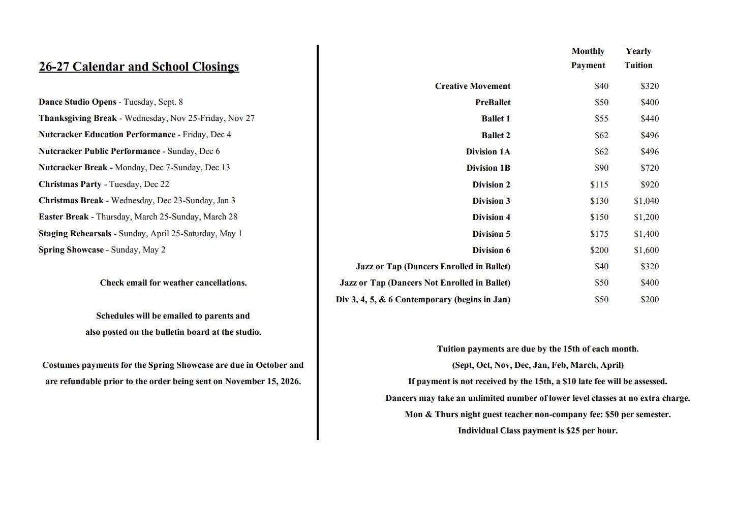 2026–27 tuition by level