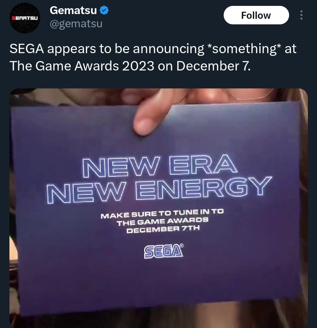 SEGA Is Teasing A Major Reveal For The Game Awards 2023