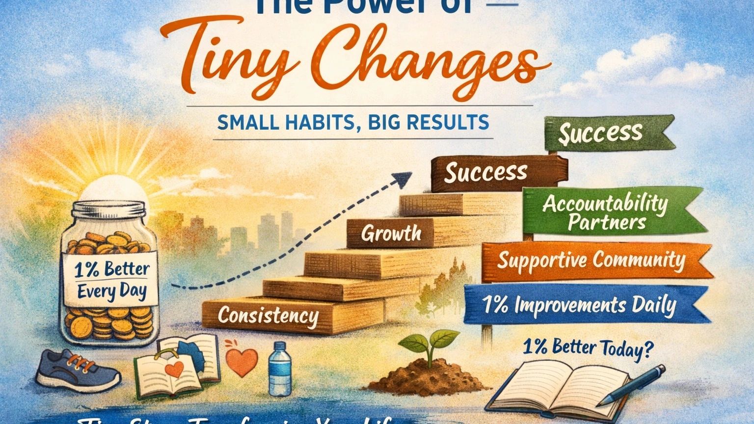Illustration about power of tiny changes for success and growth.