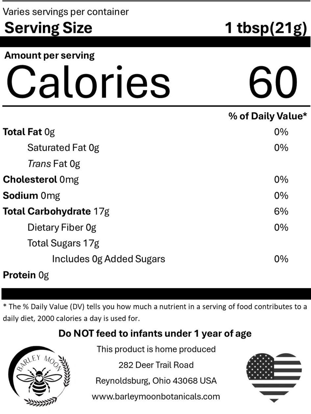 This nutritional information is for regular honey only. Please see individual products for labeling.