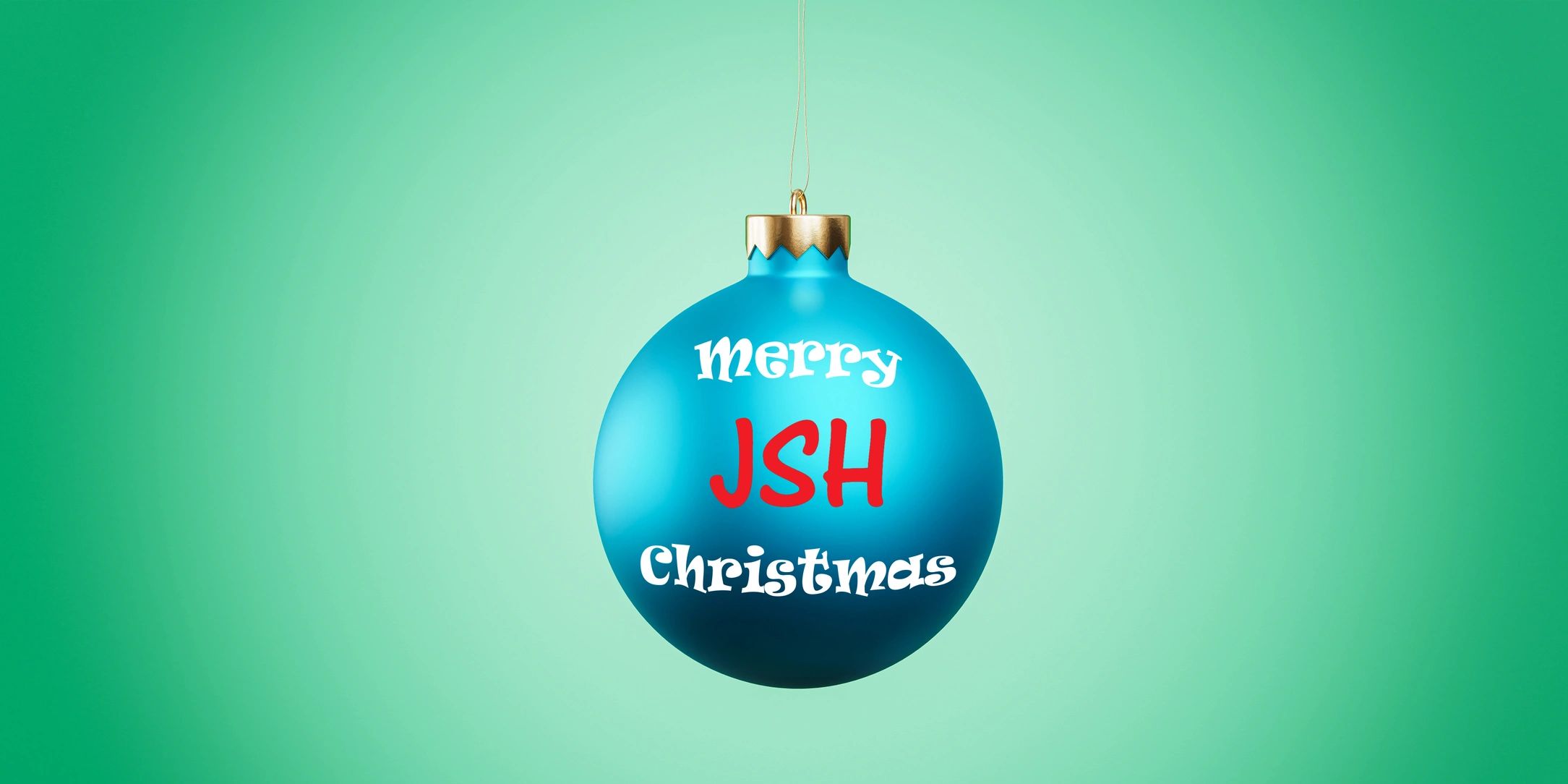 Merry Christmas on a turquoise bauble featuring the Johns Slater and Haward red logo