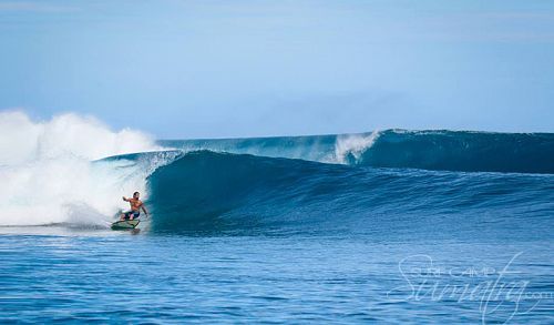 Surfer surfing Scarecrows Surf Break in Mentawai.