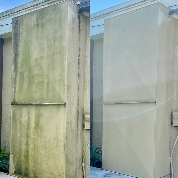 Pressure washing algae and mildew removal on outdoor  surfaces and spaces.