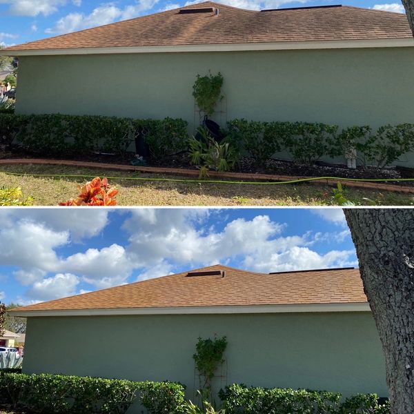 Shingle roof cleaning and soft wash cleans shingles and restores them to their original color!