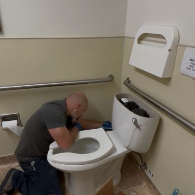 Working on a replacement air-assisted toilet repair. Talk about a lot of pressure! here in Lompoc, C