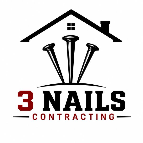 Logo for 3 Nails Contracting with three nails forming a house roof.