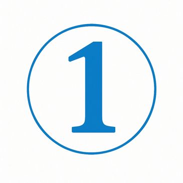 Blue number one inside a blue circle on white background.