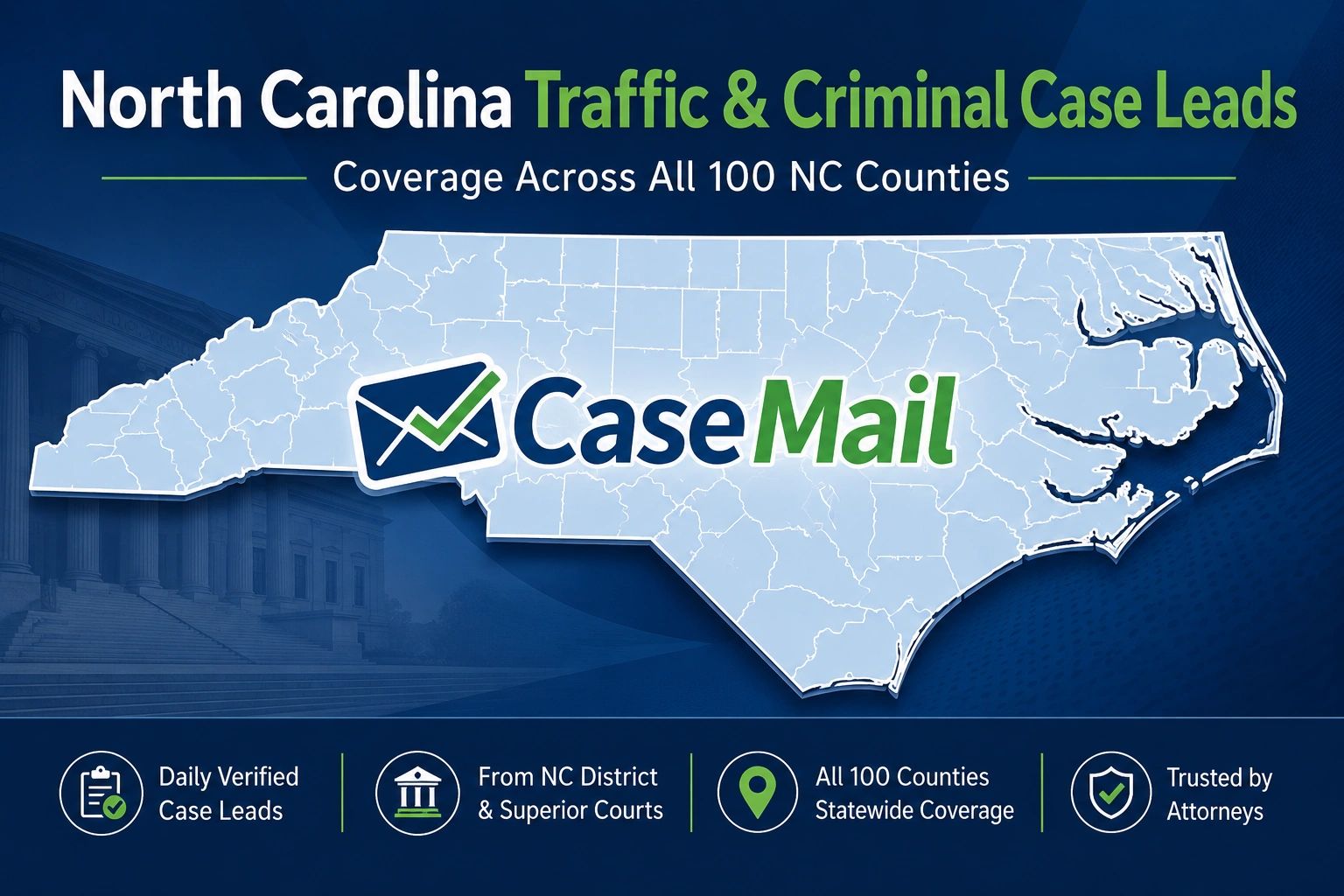 North Carolina traffic and criminal case leads by county