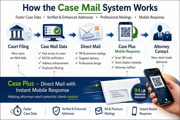 case mail works by providing verified court case leads using attorney direct mail marketing