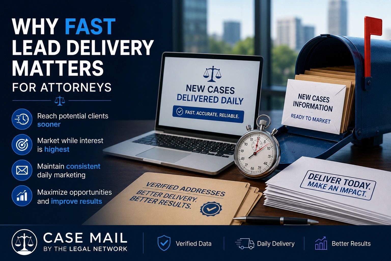 Attorney case lead delivery showing daily verified case data and fast lead delivery for lawyers