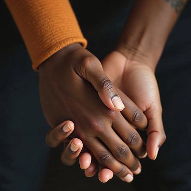 Two hands gently holding each other in a comforting gesture.