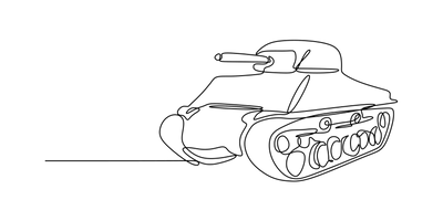 single line drawing of tank for war fiction books