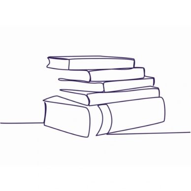 single line drawing of a pile of books