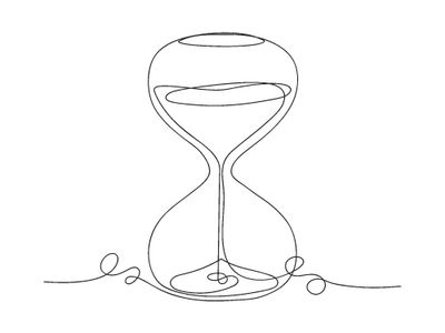 Line drawing of an hourglass for time travel books