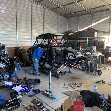 Polaris desert car being prepped for Best in the Desert